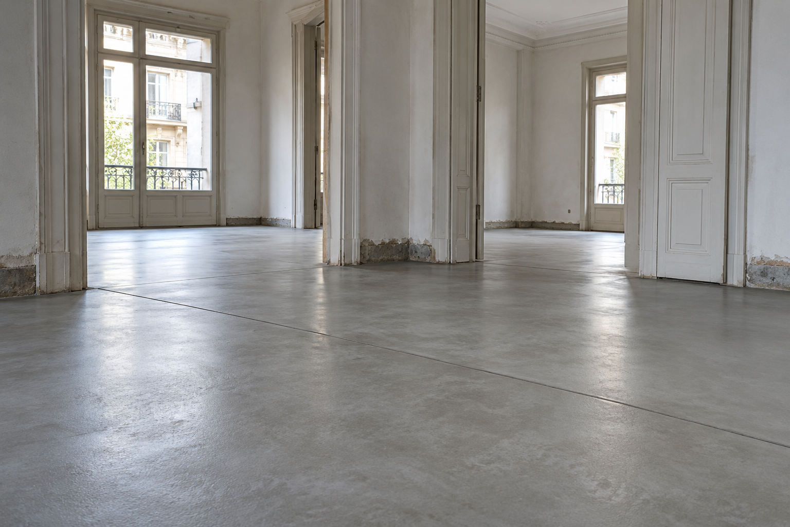 Piso de hormigón liso en ambiente residencial vacío
