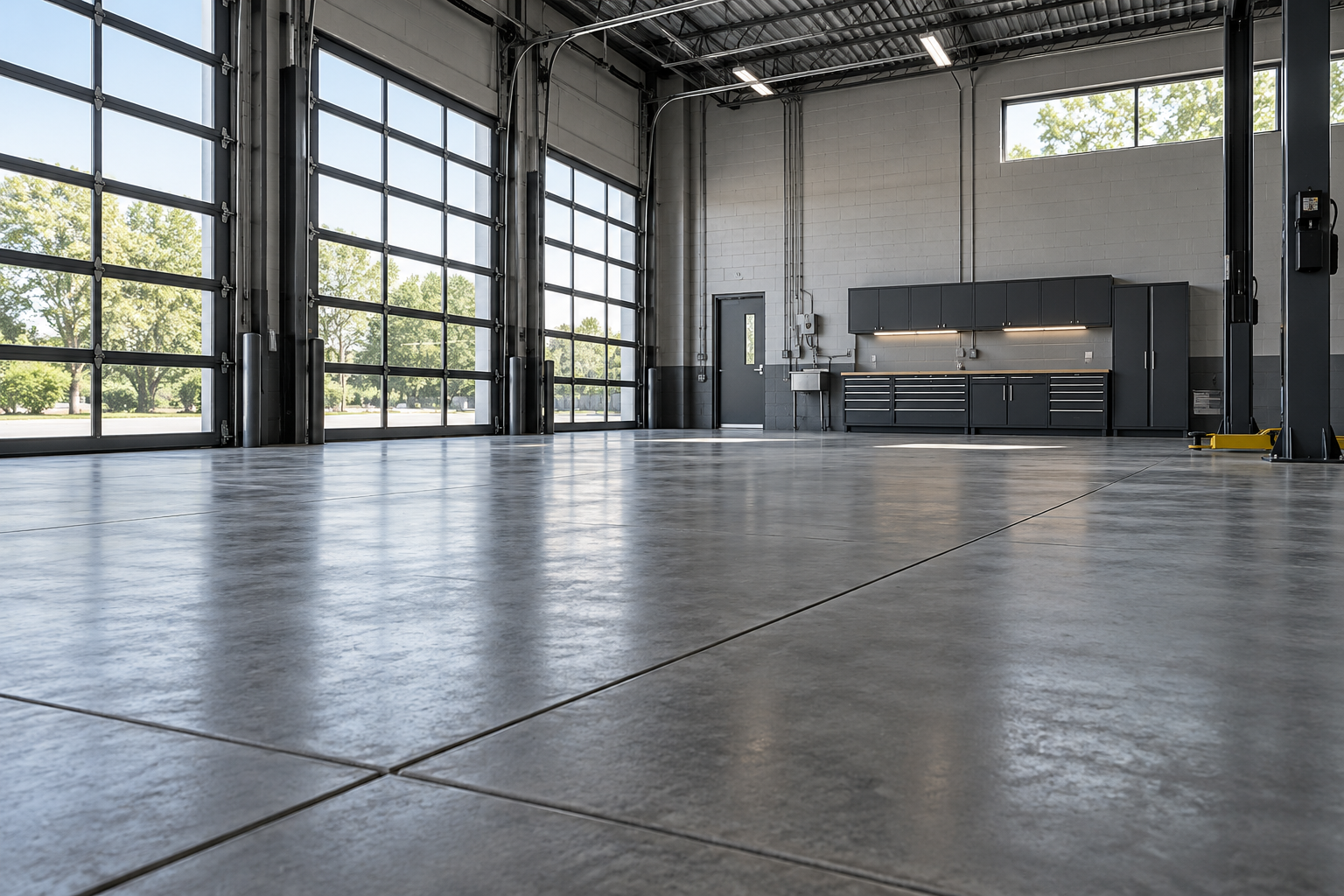 Taller vacío con piso industrial de hormigón